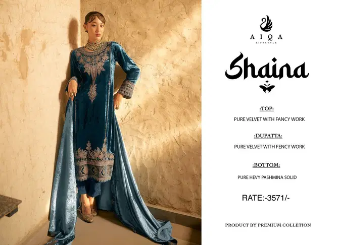 Shaina By Aiqa Velvet Embroidery Winter Wear Salwar Kameez Suppliers In India